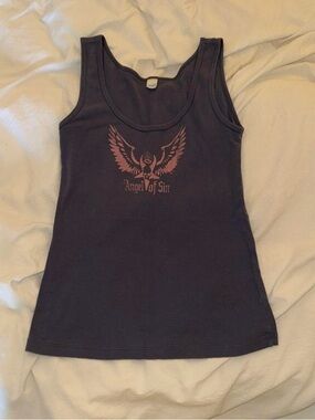 Angel of Sin Graphic Tank Top - Black with Pink Print